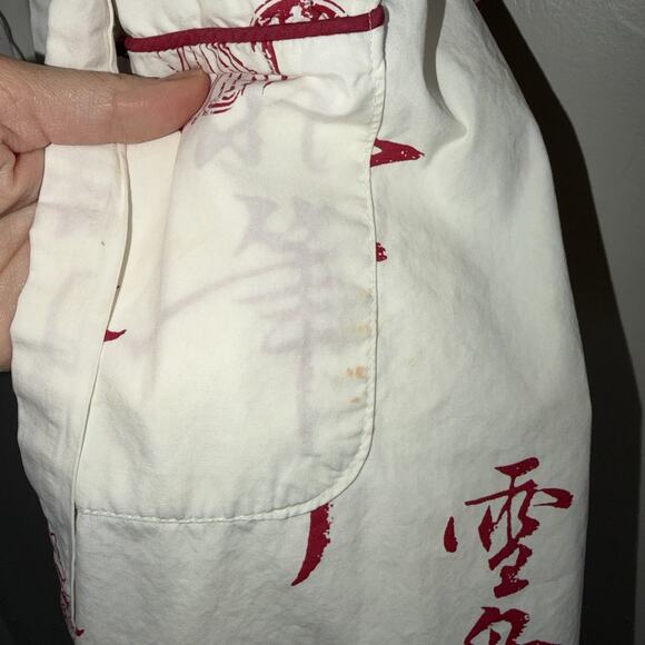 BedHead Egyptian Cotton Kimono Robe S/M White Red Japanese Print Geishas Dragons - Picture 5 of 10